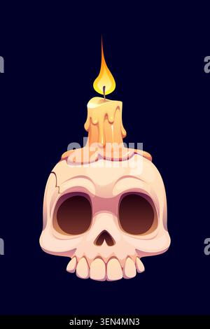 Halloween cartoon lantern, human skull with candle Stock Vector