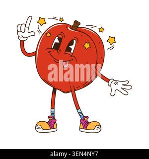 Cartoon funny groovy tropical nectarine fruit Stock Vector