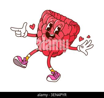Cartoon groovy raspberry berry fruit character Stock Vector