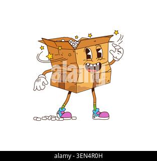 Cartoon groovy delivery box spilling contents out Stock Vector
