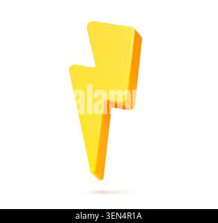 3D yellow energy lightning and thunder bolt icon Stock Vector