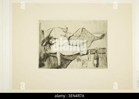 The Day After by Edvard Munch, 1894, depicting a reclining woman in an interior with bottles and glasses nearby Stock Photo