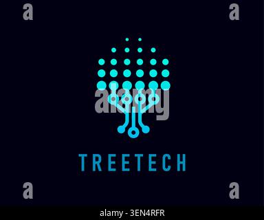 Circuit tree tech icon of technology plant or leaf Stock Vector