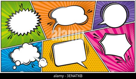 Comic speech bubble panel layout manga anime cloud Stock Vector