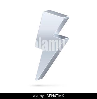 3D silver or chrome energy lightning icon Stock Vector