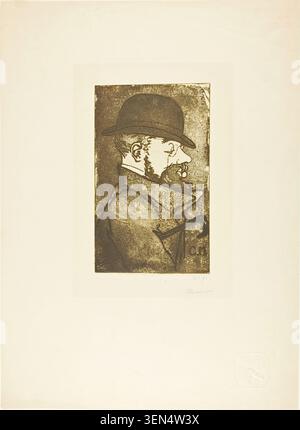 Portrait of Toulouse-Lautrec, from the first album of L'Estampe originale by Charles Maurin, 1893, showing a bearded man in profile wearing a bowler hat and coat Stock Photo