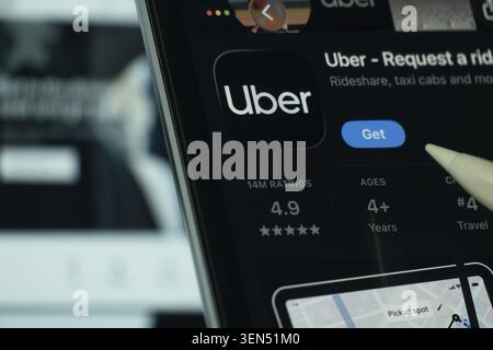 Dhaka, Bangladesh- 24 Oct 2025: A iPad screen displaying the Uber app on App store Stock Photo