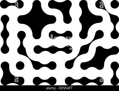 Connected organic round shapes pattern. Meta balls background. Liquid drops, neurons, chemical compounds or nano cells. Trendy abstract print. Vector graphic illustration. Stock Vector