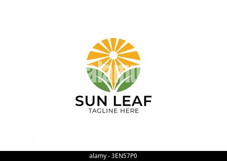 Modern Sun Leaf Fresh Morning Logo Design with Circle Vector Template Stock Vector