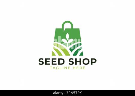 Modern Seed Shop Plant Agriculture Logo Design with Shopping Bag Vector Template Stock Vector
