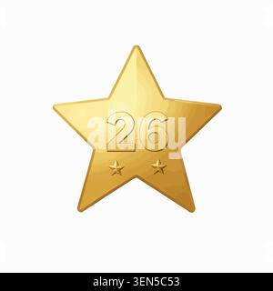 Flat design of 3 golden five-pointed stars in a minimalistic vector style, featuring simple shapes and gold color fill on a white background Stock Vector