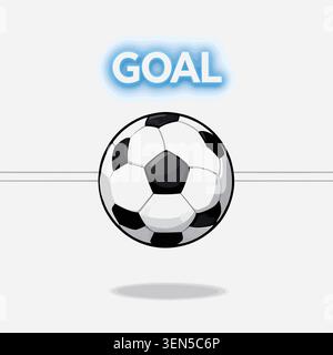 Soccer goal on field featuring white lines and a black and white ball placed in front of the net on penalty spot ready for game Stock Vector