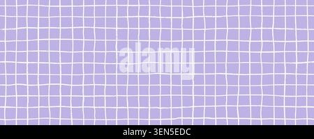 Hand drawn square grid seamless pattern. Purple white repeated doodled checkered background. Sketch thin checker paper texture. Pencil drawn journal sheet notebook template. Vector line planer page Stock Vector