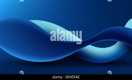 abstract 3d blue fluid ribbon wave background with dynamic flowing shapes twisting elegantly over dark navy gradient backdrop for futuristic corporate Stock Vector