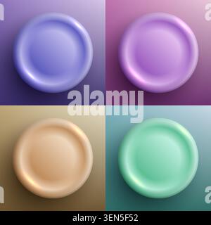 3d circle pastel background vector with glossy donut shapes and smooth gradients for modern minimalist web design element and abstract geometric banne Stock Vector