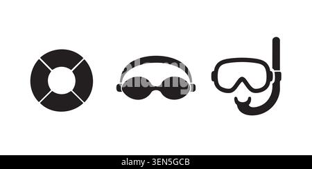 Black Silhouette Vector Set of Swimming and Snorkel Dive Gear Stock Vector