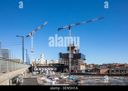 The Node office building construction site on a sunny spring day in Pasila district of Helsinki, Finland Stock Photo