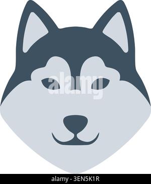 Flat illustration of a husky dog face with pointed ears gray markings and a calm smiling expression Stock Vector