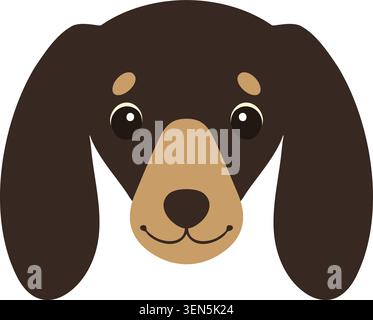 Flat illustration of a brown dachshund dog face with long floppy ears tan muzzle and gentle eyes Stock Vector