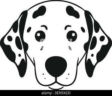 Flat illustration of a dalmatian dog face with black spots floppy ears large eyes and a round black nose Stock Vector