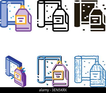 cleaning agent and carpet icon vector. cleaning agent and carpet sign. color symbol types Stock Vector