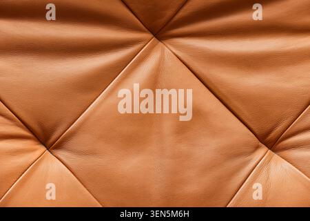 Brown leather upholstery with diamond tufting pattern, luxury furniture material texture background Stock Photo
