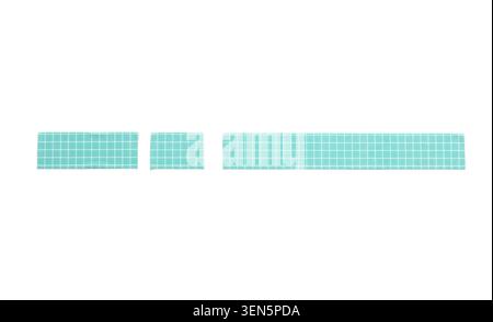 Three pieces of turquoise grid patterned washi tape isolated on a clean white background for crafting and decoration, texture and pattern of the decor Stock Photo