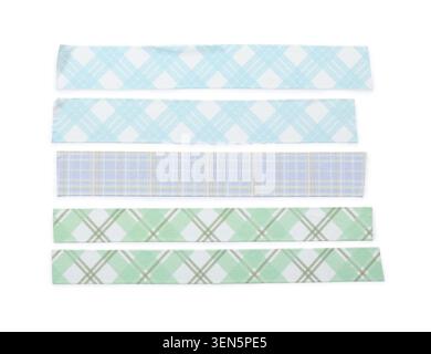 Colorful plaid fabric swatches with argyle and tartan patterns for textile design and craft projects Stock Photo