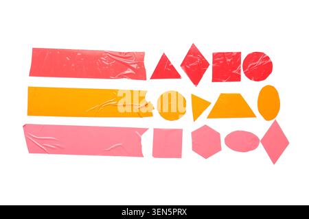 Colorful adhesive tape strips and geometric shapes isolated on white background, creative design elements for graphic projects Stock Photo