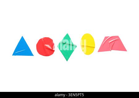 Colorful geometric shapes made from adhesive tape, abstract design elements for creative projects and educational materials Stock Photo