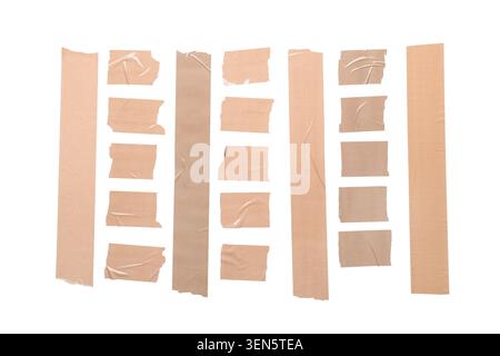 Brown adhesive tape strips and pieces isolated on white background for design elements and textures Stock Photo