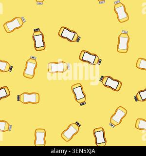 seamless pattern Mustard bottle offering space for custom branding on its label, representing popular condiments, flavors, and foods for cooking, dini Stock Vector