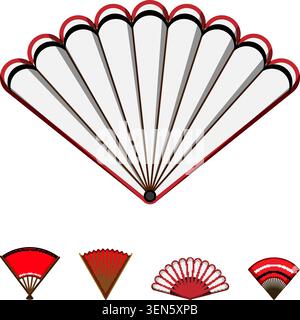 Hand fan collection offering various design vector icons, including open and closed styles, useful for decorating, cooling, or as a traditional access Stock Vector
