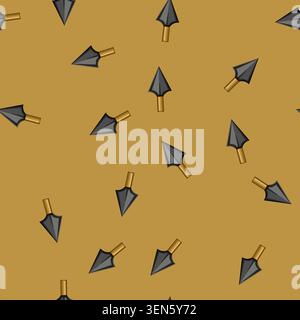 seamless pattern archaeology arrowhead cartoon. excavation spear, projectile chert, obsidian quartz archaeology arrowhead sign vector Stock Vector