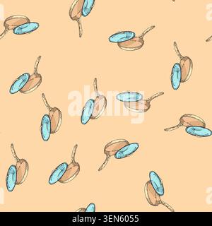 pattern frying pan hand drawn vector. cooking kitchen, skillet cook, black iron pot frying pan sketch illustration Stock Vector