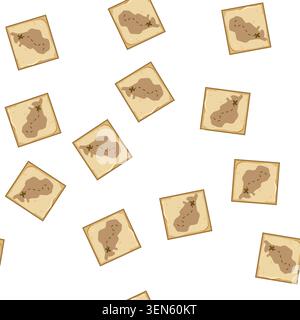 pattern sea nautical map cartoon. coastline compass, latitude longitude, bearings routes sea nautical map sign vector Stock Vector