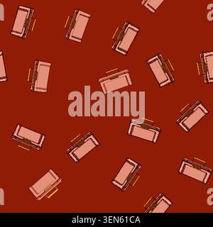 seamless pattern Red plastic toolbox featuring a yellow handle and latch, providing a portable container for storing tools, equipment, and supplies fo Stock Vector