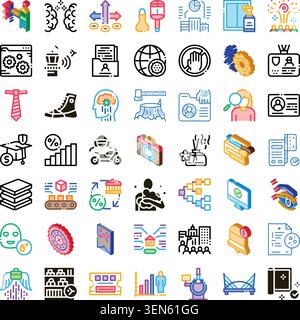 Variety of colorful isometric 3d and outline icons representing diverse concepts including technology, business, education, security, medical, logisti Stock Vector