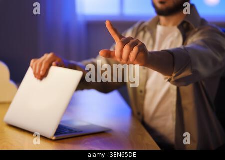 Man interacting with virtual interface, digital transformation and cloud computing, modern technology and business innovation Stock Photo
