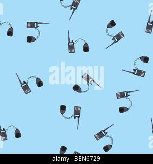 pattern handheld walkie talkie with external speaker microphone, illustrating two way radio communication for security, emergency response, law enforc Stock Vector