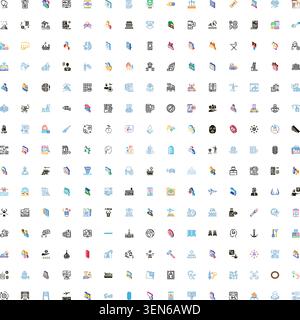 Collection of numerous modern gradient and line art icons representing business, communication, technology, nature, social concepts, and everyday obje Stock Vector