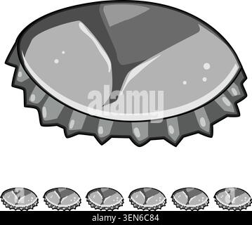 Bottle cap illustrating a discarded or recycled metal closure for various refreshing beverages, designed for drinks like beer, soda, or sparkling wate Stock Vector