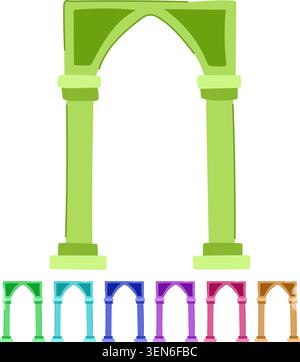 Ancient architectural archway with strong columns and an elegant arch creating a passage or entrance, rendered in a simple, illustrative style on a wh Stock Vector