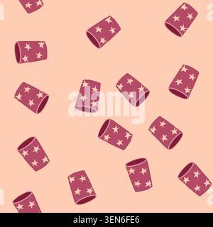 pattern pink pencil holder cartoon. case school, paint can, realistic utensil pink pencil holder sign. seamless vector illustration Stock Vector