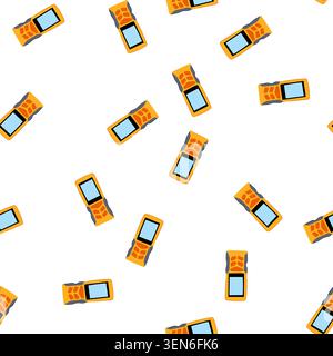 pattern handheld laser distance meter in yellow and orange with a blue display and control buttons, seamless on white for construction, surveying, diy Stock Vector