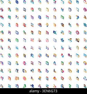 Large isometric icon set covering technology, business, finance, health and general concepts for infographics, apps and digital interfaces, ideal for Stock Vector