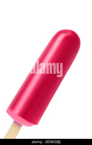 Pink fruit popsicle ice cream cloeup isolated on white background Stock Photo
