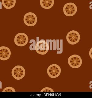 pattern old wheel ancient cartoon. stone wagon, wooden vintage, wood antique old wheel ancient sign. seamless vector illustration Stock Vector