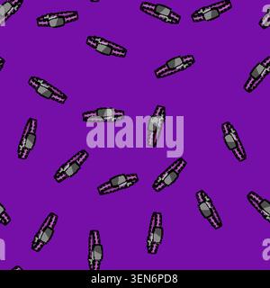 seamless pattern Purple pet collar with gray buckle and black gps tracker, studio cutout close up conveying pet safety, identification and quick locat Stock Vector