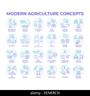 Modern agriculture blue gradient concept icons Stock Vector